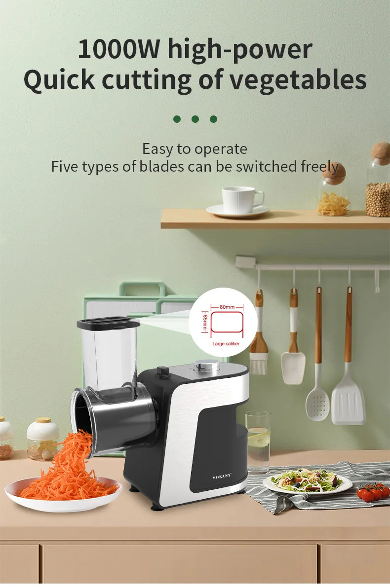 5-In-1 Electric Vegetable Cutter With 5 Blades Cheese Grater Slicer Shredder Kitchen Tool Carrot Fruits Simple Control Best Gift