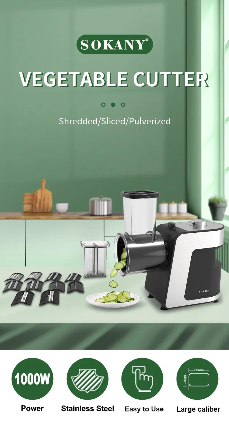 5-In-1 Electric Vegetable Cutter With 5 Blades Cheese Grater Slicer Shredder Kitchen Tool Carrot Fruits Simple Control Best Gift