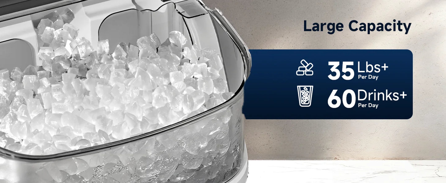 SIMZLIFE Pebble Ice Maker Machine with 35lbs/24H Soft Ice Self Cleaning Sonic Ice Maker Pellet Ice Maker for Home Kitchen Office