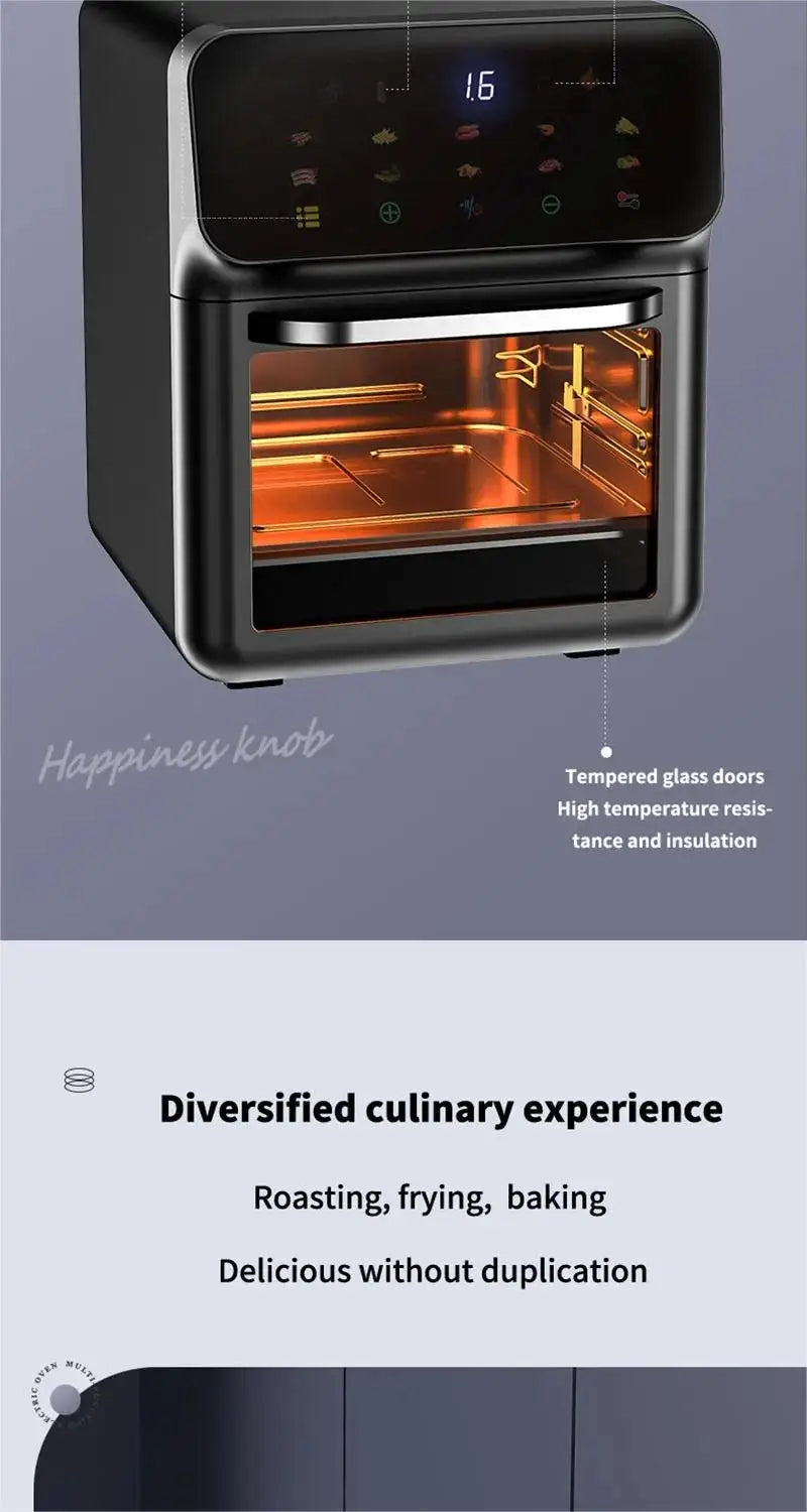 10L Air Fryer – 1350W Oil-Free Oven
Features touch control, visible window, and non-basket design. Large family size, perfect for healthier cooking.
