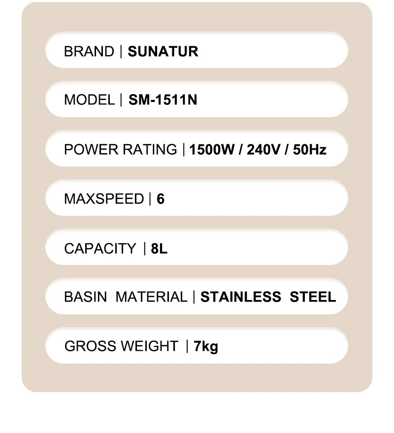 SUNATUR Electric Kitchen Blender Machine: Stand Mixer with Planetary Beater Automatic Mix Support for Dough Efficient Processor
