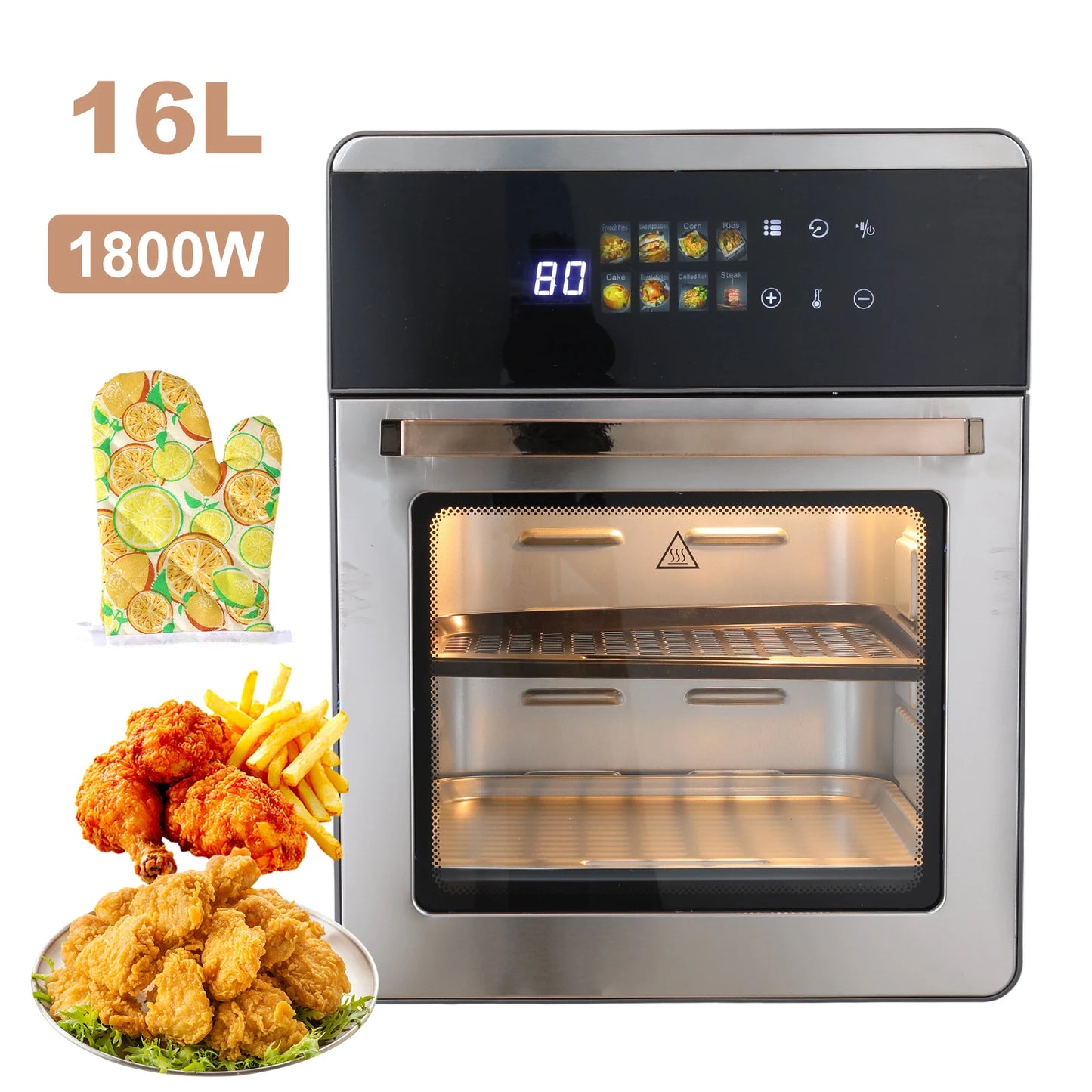 16L Air Fryer Oven, 1800W with 360° Hot Air Circulation, Digital Touchscreen for Oil-Free Cooking, Family Size