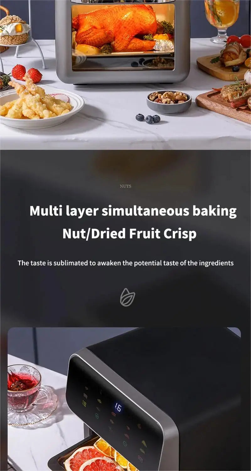 10L Air Fryer – 1350W Oil-Free Oven
Features touch control, visible window, and non-basket design. Large family size, perfect for healthier cooking.
