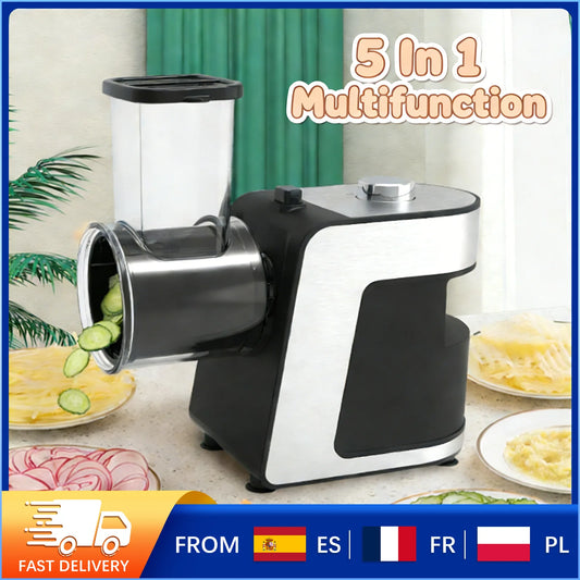 Household 5 in 1 Electric Vegetable Cutter 220-240V One-button Cheese Grater Potato Carrot Salad Maker Effortless Kitchen Tool