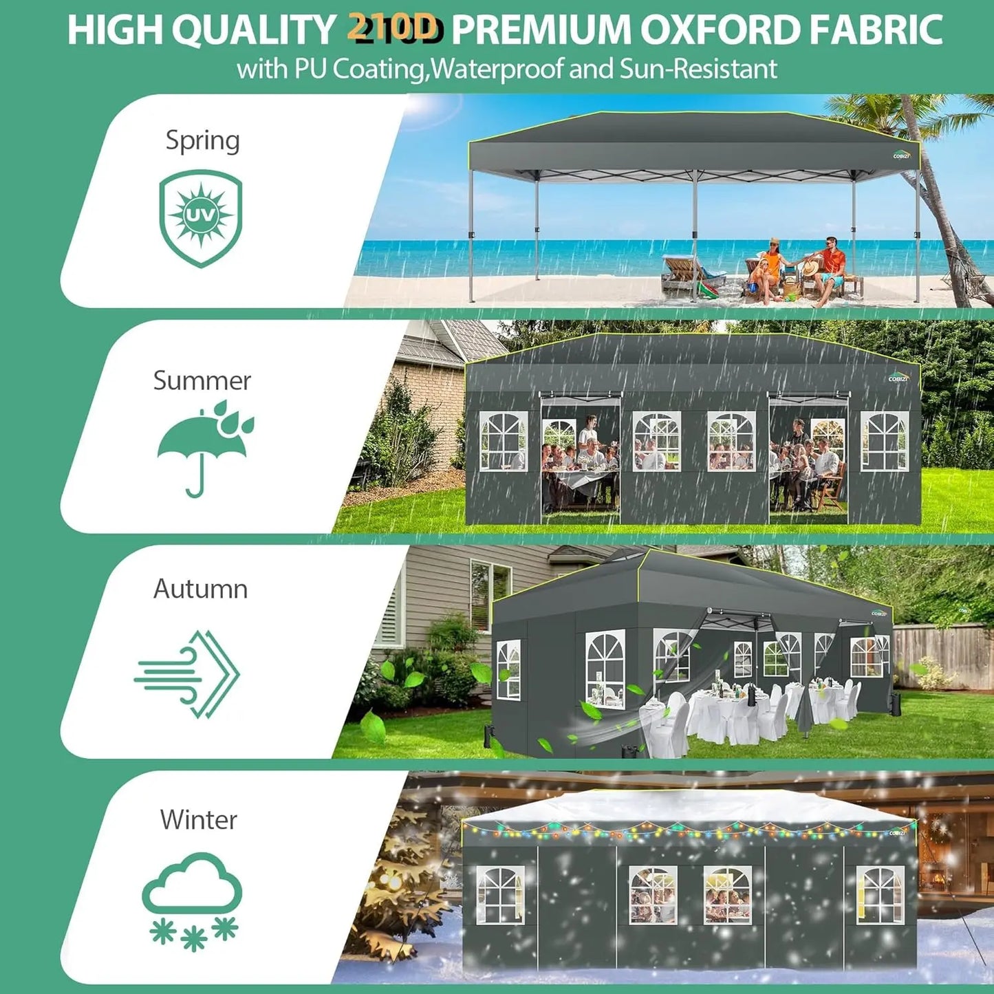 3x6 Pop-Up Waterproof Party Tent with 6 Sidewalls Features reflective stripes and ventilation openings, ideal for weddings, garden events, and outdoor gatherings. Easy to set up and durable.
