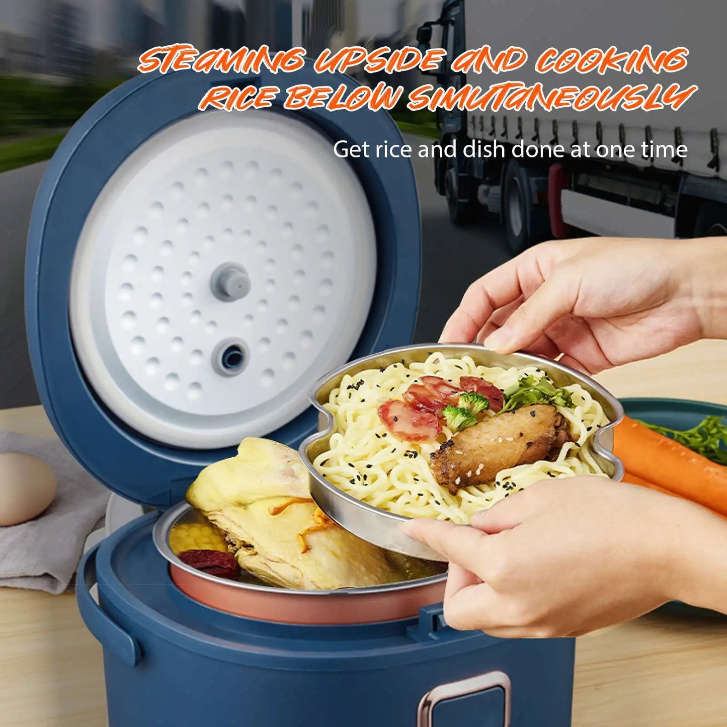 12V 24V 220V 2L 200Wcar Home Rice Cooker Van Car Rice Cooker For Car and Truck Carry Electric Rice Cookers for 1-3 People