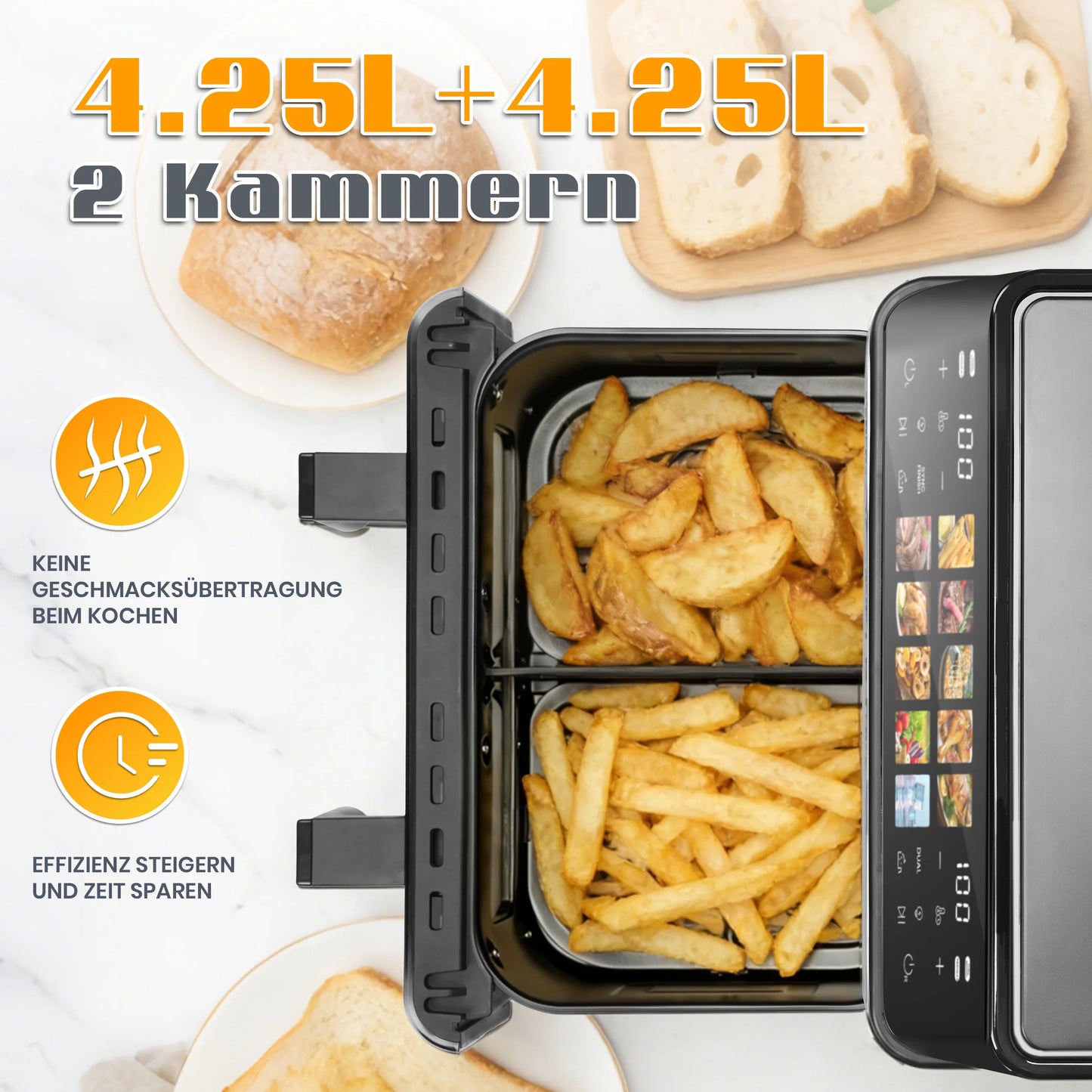 Air Fryer 8.5L 2000W LED Touch Viewing Window Oven Function 10 Programs Oil-Free Family Hot Air Fryer