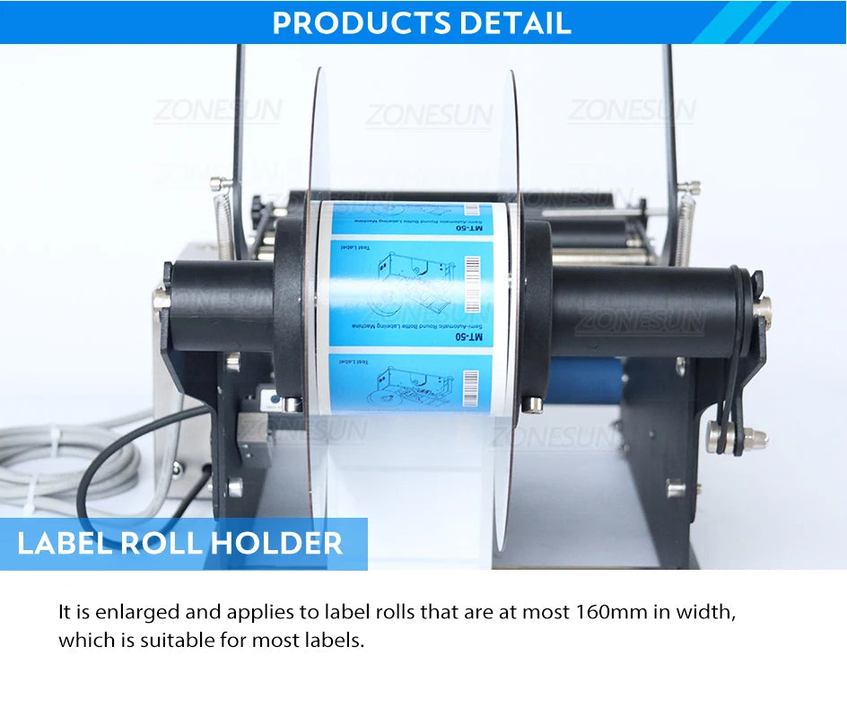 ZONESUN Round Bottle Labeling Machine With Smart Electric Pedal Glass Plastic Bottle Jar Vial Sticker Packaging Labeler ZS-TB16P
