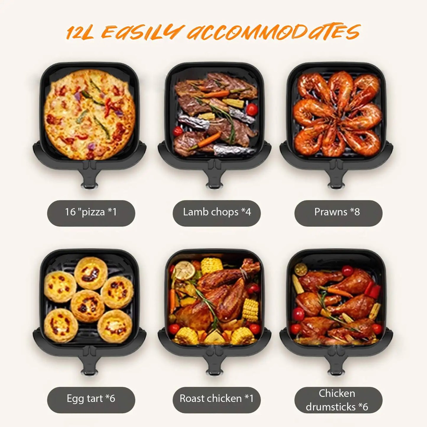 8L Stainless Steel Visible Large Capacity Electric Air Fryer, Multi-function Air Oven, LED Touch Screen,210 ° High Temperature