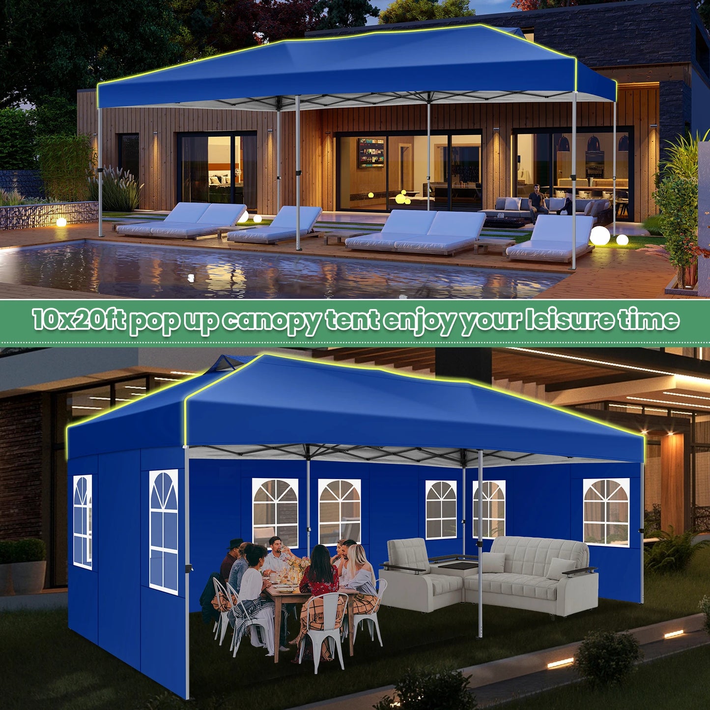 3x6 Pop-Up Waterproof Party Tent with 6 Sidewalls Features reflective stripes and ventilation openings, ideal for weddings, garden events, and outdoor gatherings. Easy to set up and durable.