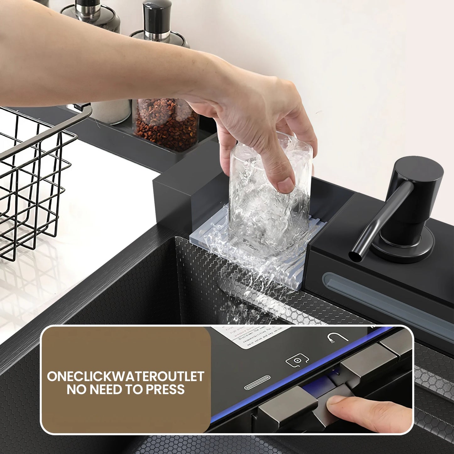 The Stainless Steel water Kitchen Kitchen wide Single Slot Integrated Digital Display falcet Set Soap Dispenser Cup Wash