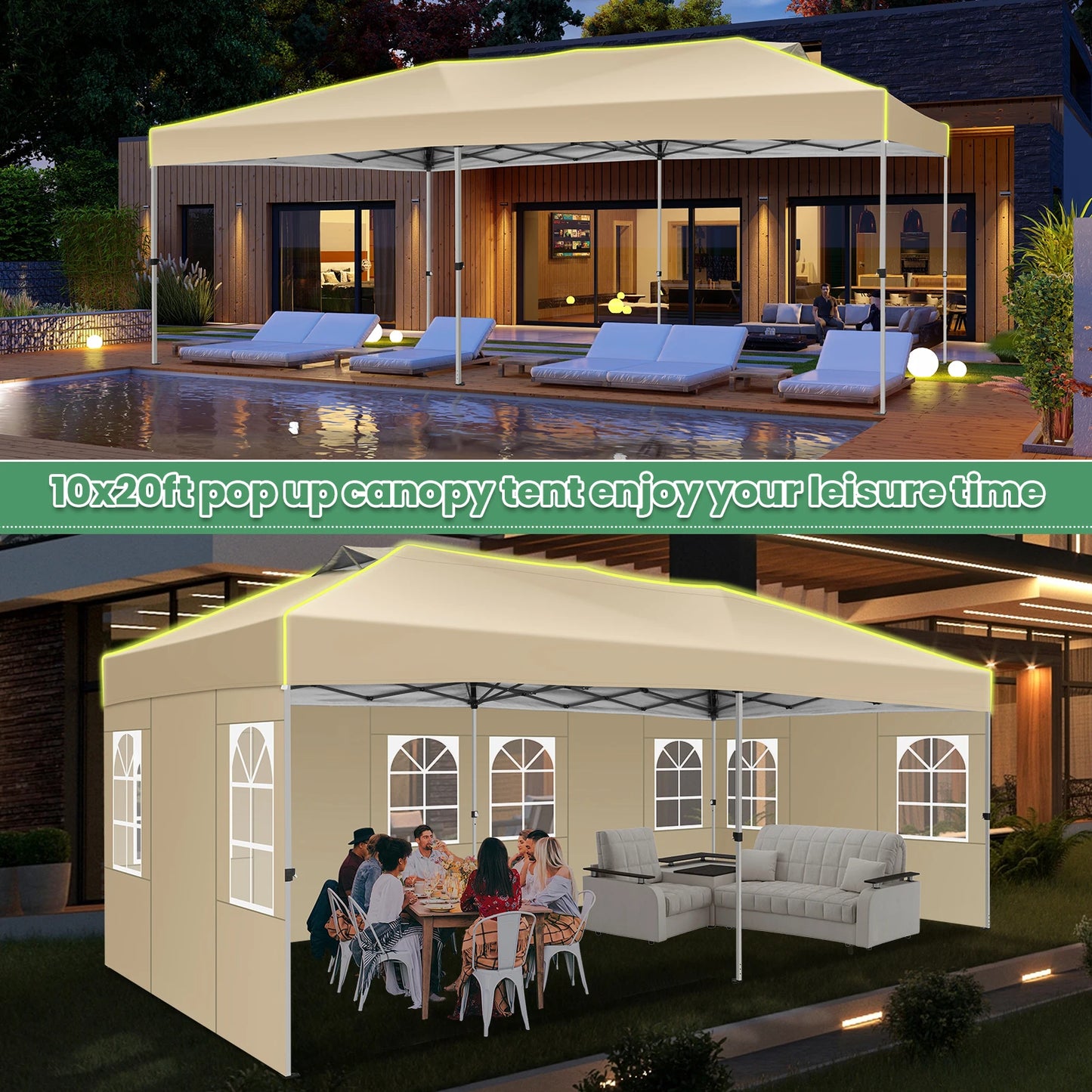 3x6 Pop-Up Waterproof Party Tent with 6 Sidewalls Features reflective stripes and ventilation openings, ideal for weddings, garden events, and outdoor gatherings. Easy to set up and durable.