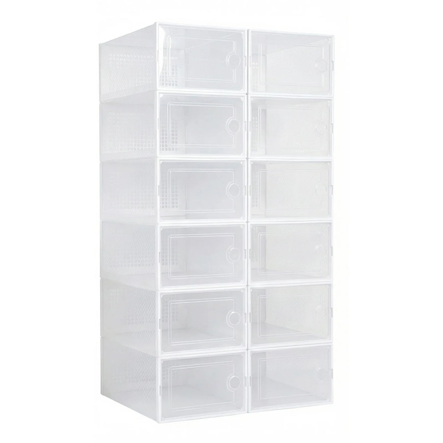 Shoe Boxes, Pack of 6/12, Stackable Shoe Organiser, Shoe Storage, Shoe Box with Lid for Shoes up to Size 45, White