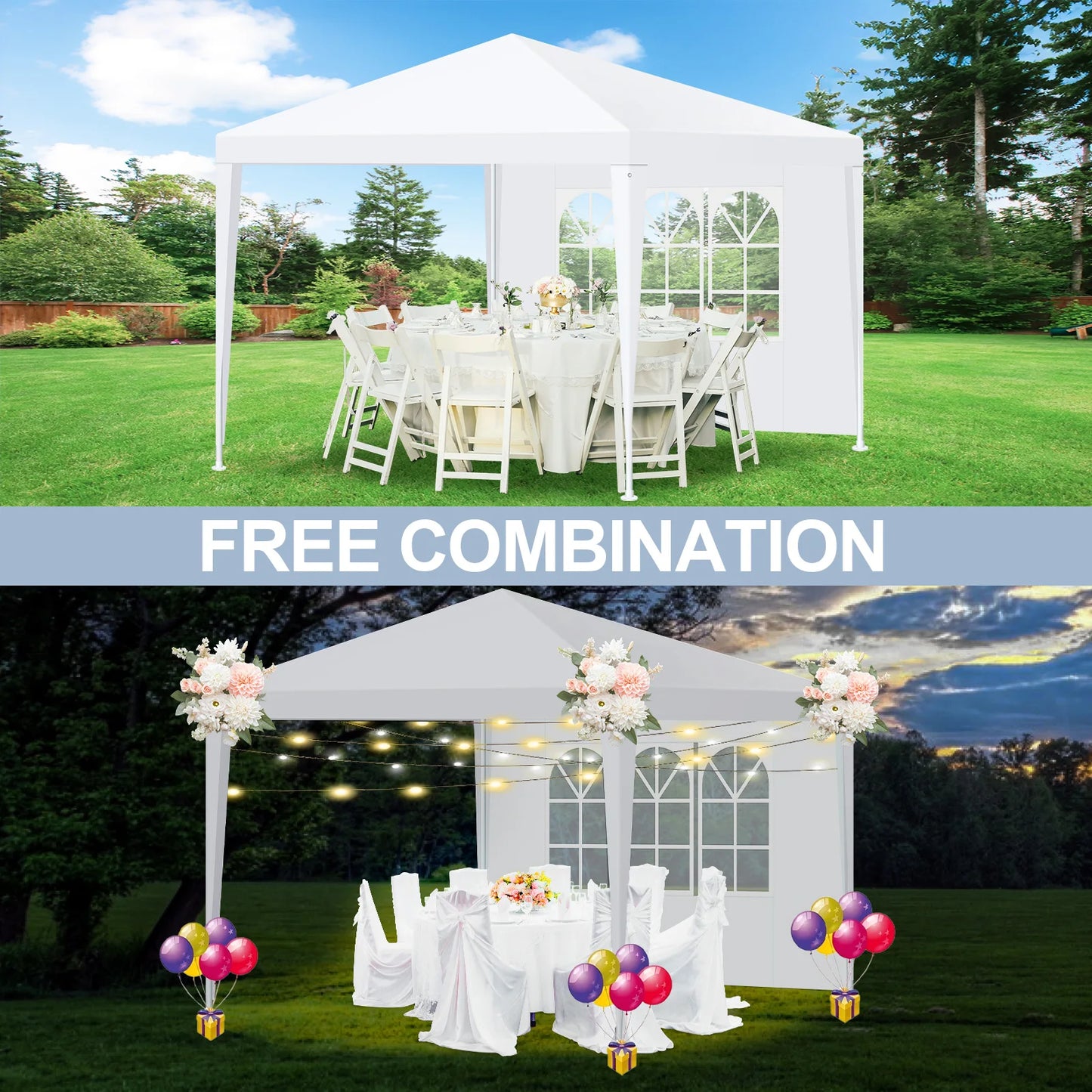 10x10 / 10x20 / 10x30 Outdoor Party Tent with Removable Sidewalls
Waterproof canopy perfect for weddings, parties, BBQs, and outdoor events. Easy to set up and versatile for any occasion.