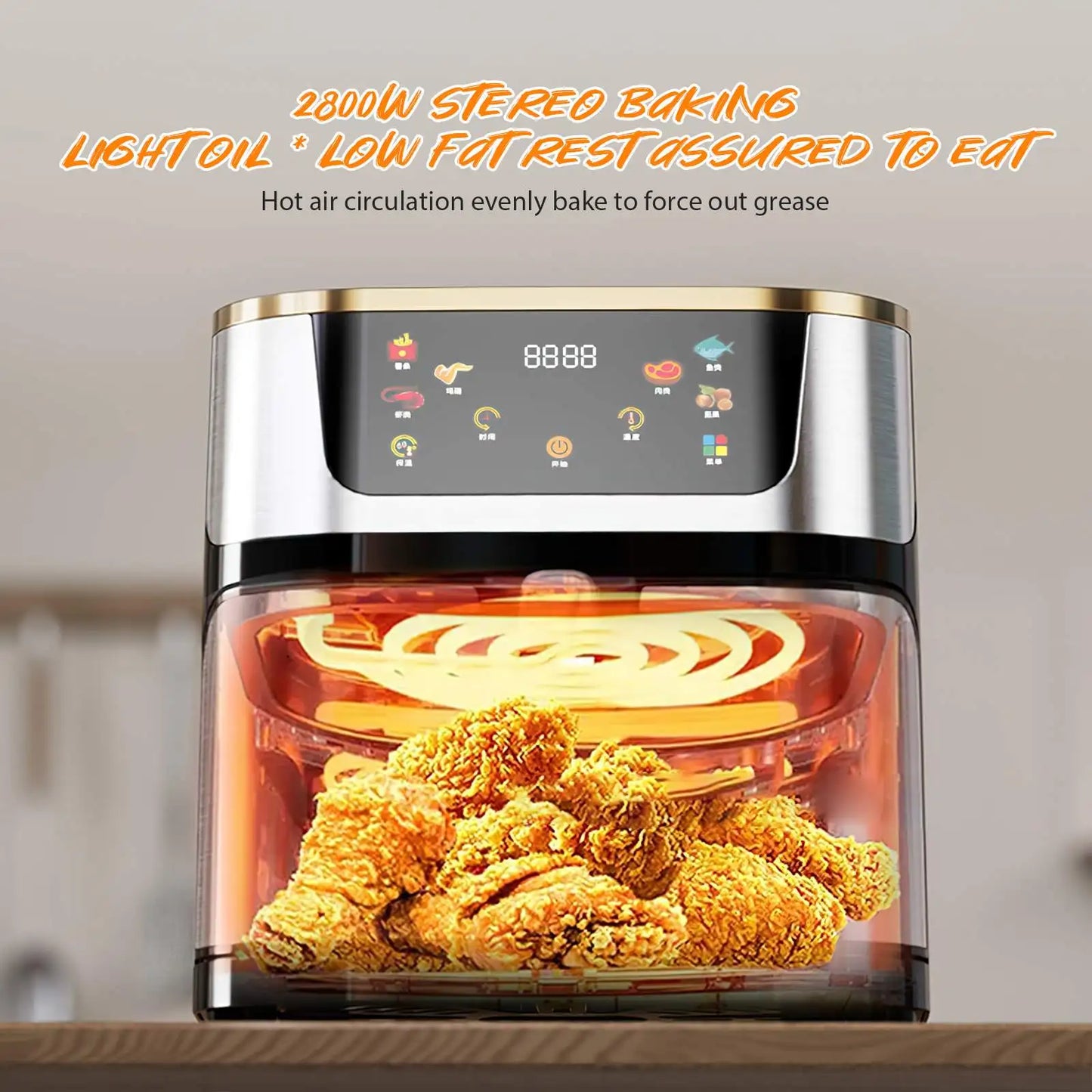 2800W 12L Air Fryer Electric Hot fryer Oven Oilless Cooker with Touch Control & Nonstick Basket & Visible Window Family Size