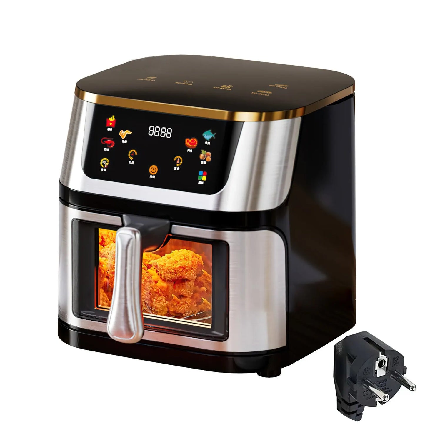 8L Stainless Steel Visible Large Capacity Electric Air Fryer, Multi-function Air Oven, LED Touch Screen,210 ° High Temperature