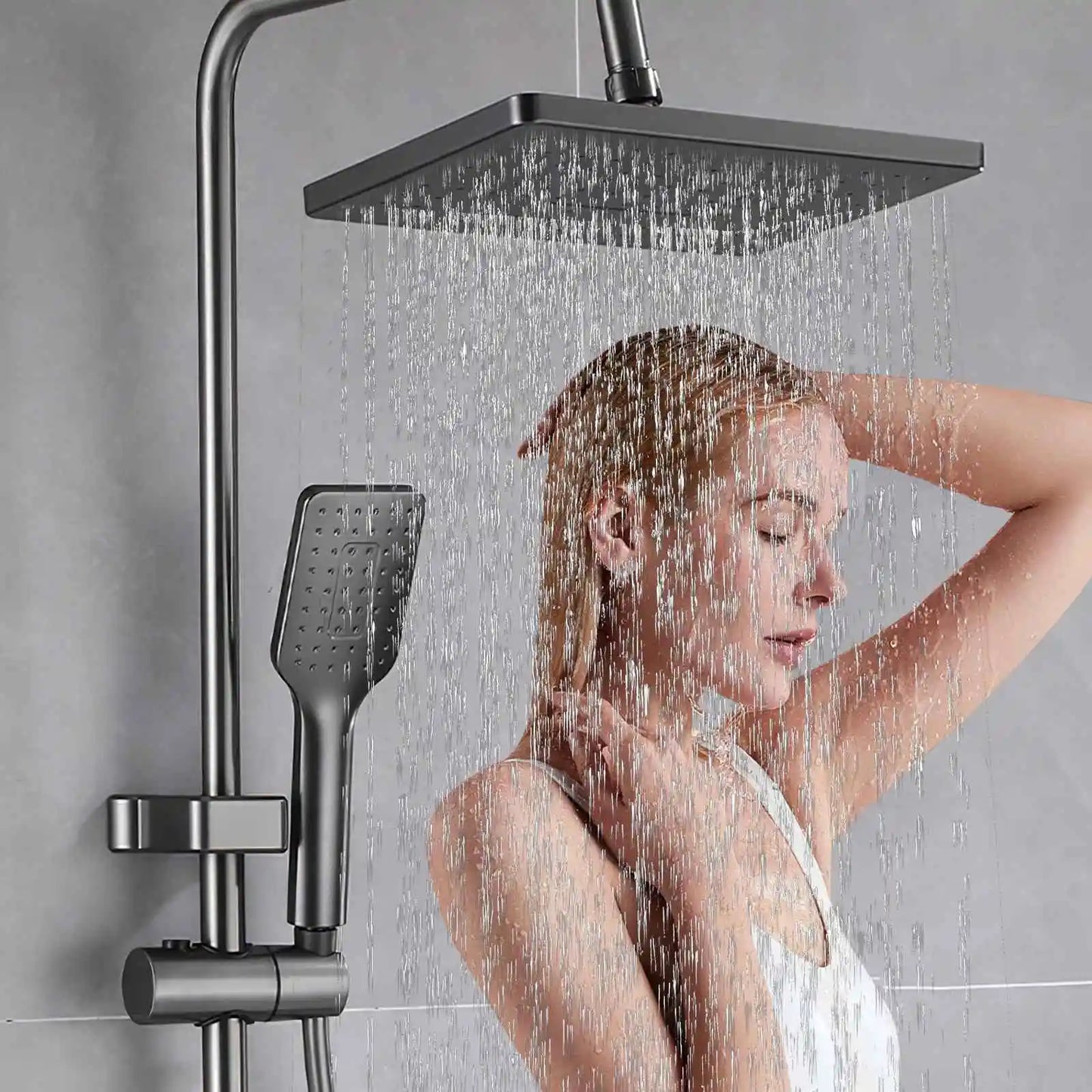 Digital Display Shower Faucet Set Rainfall Bathroom Mixer Tap Grey Bidet Shower System With Ambient Lighting Bathroom Accessorie