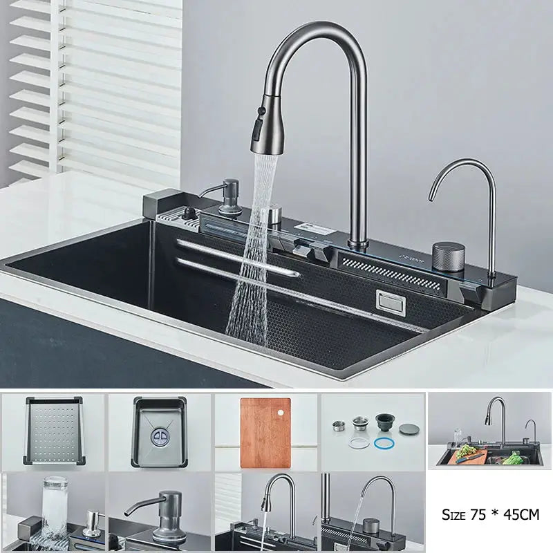 The Stainless Steel water Kitchen Kitchen wide Single Slot Integrated Digital Display falcet Set Soap Dispenser Cup Wash