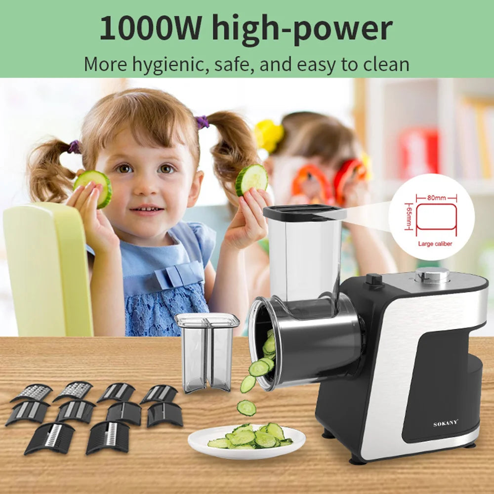 5-In-1 Electric Vegetable Cutter With 5 Blades Cheese Grater Slicer Shredder Kitchen Tool Carrot Fruits Simple Control Best Gift