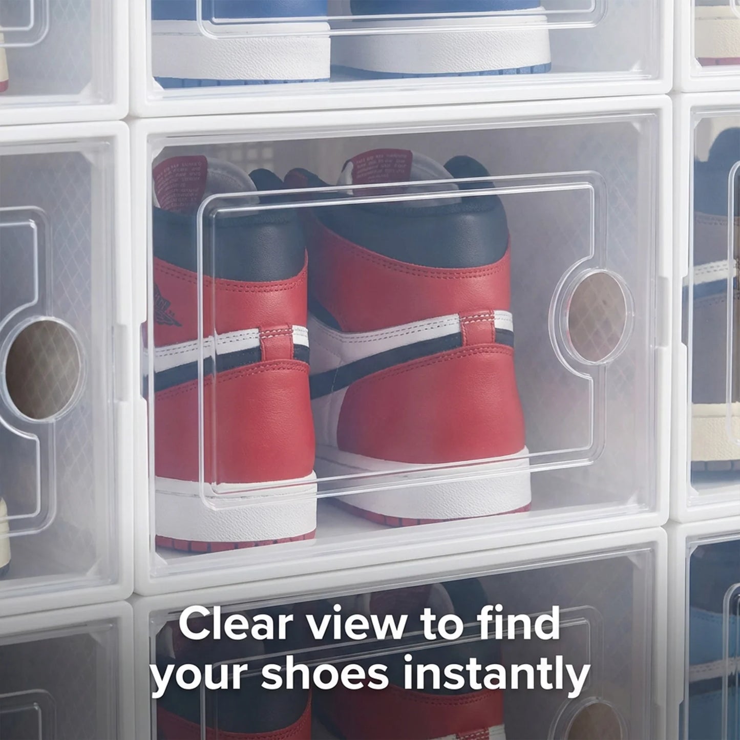 Shoe Boxes, Pack of 6/12, Stackable Shoe Organiser, Shoe Storage, Shoe Box with Lid for Shoes up to Size 45, White