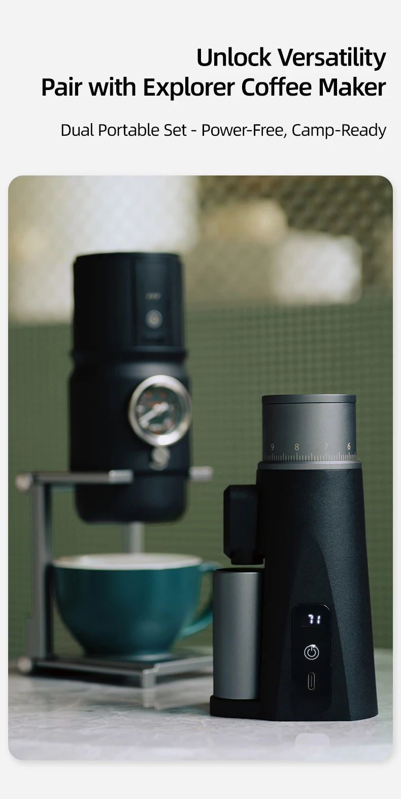 STARSEEKER EDGE Mini Portable Electric Coffee Grinder 38mm Cone Burr Stepless Adjustable Type-C Home Outdoor Travel Suit