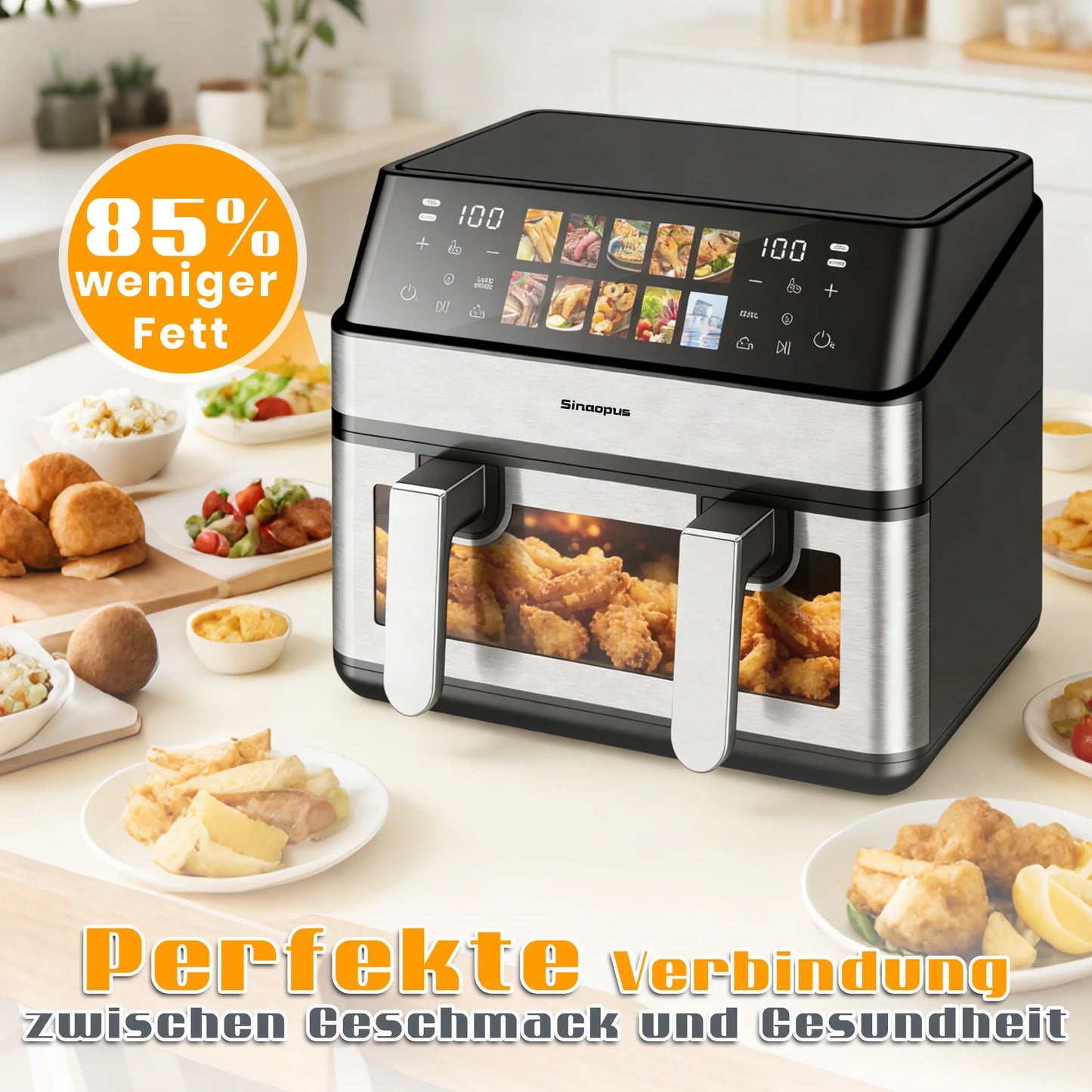 Air Fryer 8.5L 2000W LED Touch Viewing Window Oven Function 10 Programs Oil-Free Family Hot Air Fryer