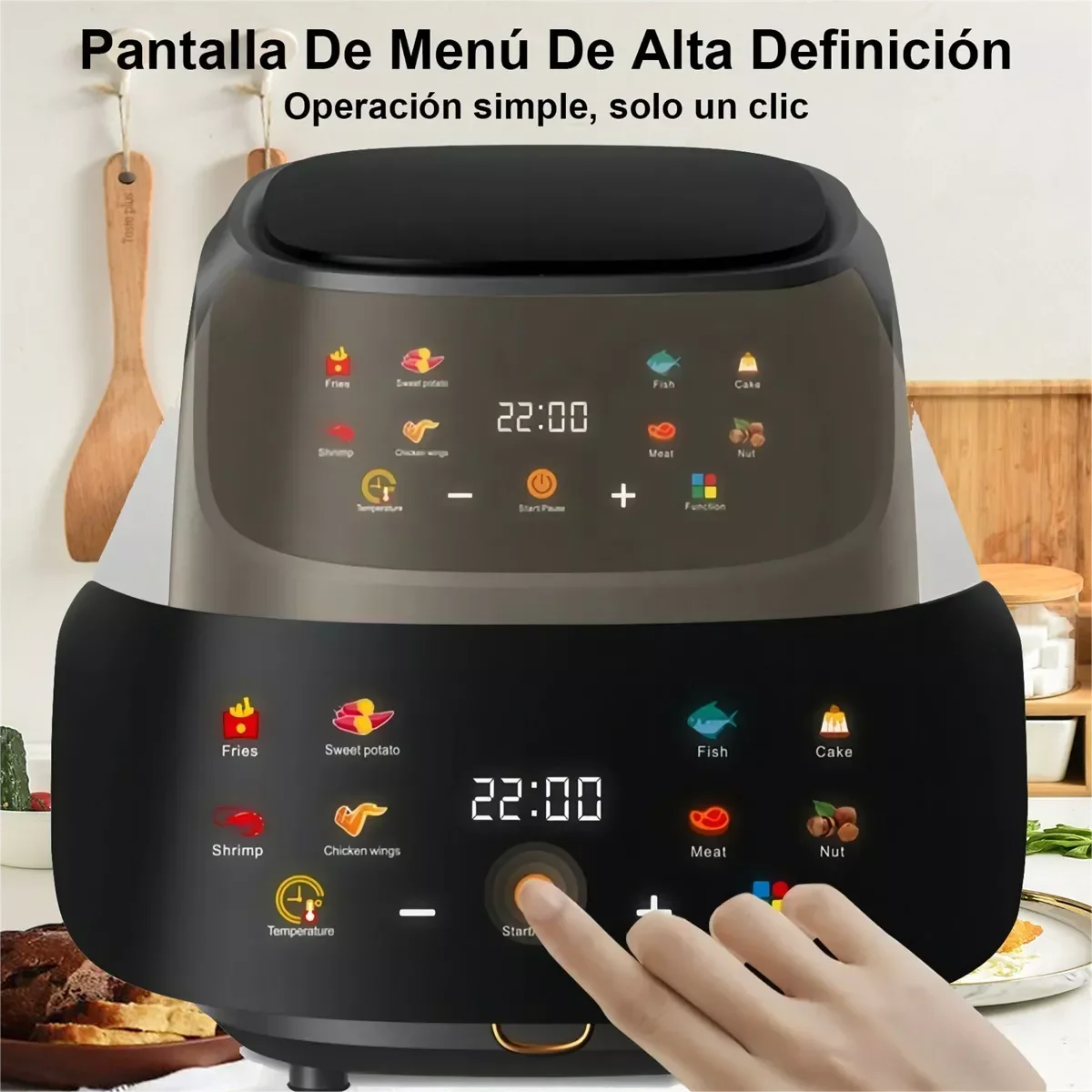 OWJHE 5L Air Fryer 8-in-1 Electric Hot Oven with Digital LED Screen Visible Window Max 200°C 2400W New Black Non-fat fryer