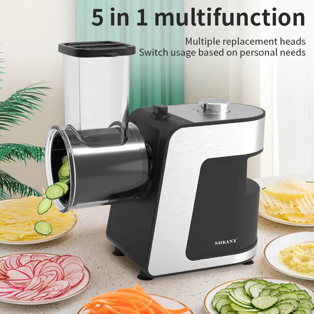 5-In-1 Electric Vegetable Cutter With 5 Blades Cheese Grater Slicer Shredder Kitchen Tool Carrot Fruits Simple Control Best Gift