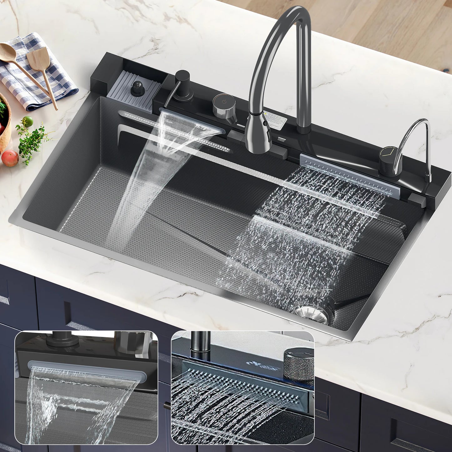 The Stainless Steel water Kitchen Kitchen wide Single Slot Integrated Digital Display falcet Set Soap Dispenser Cup Wash