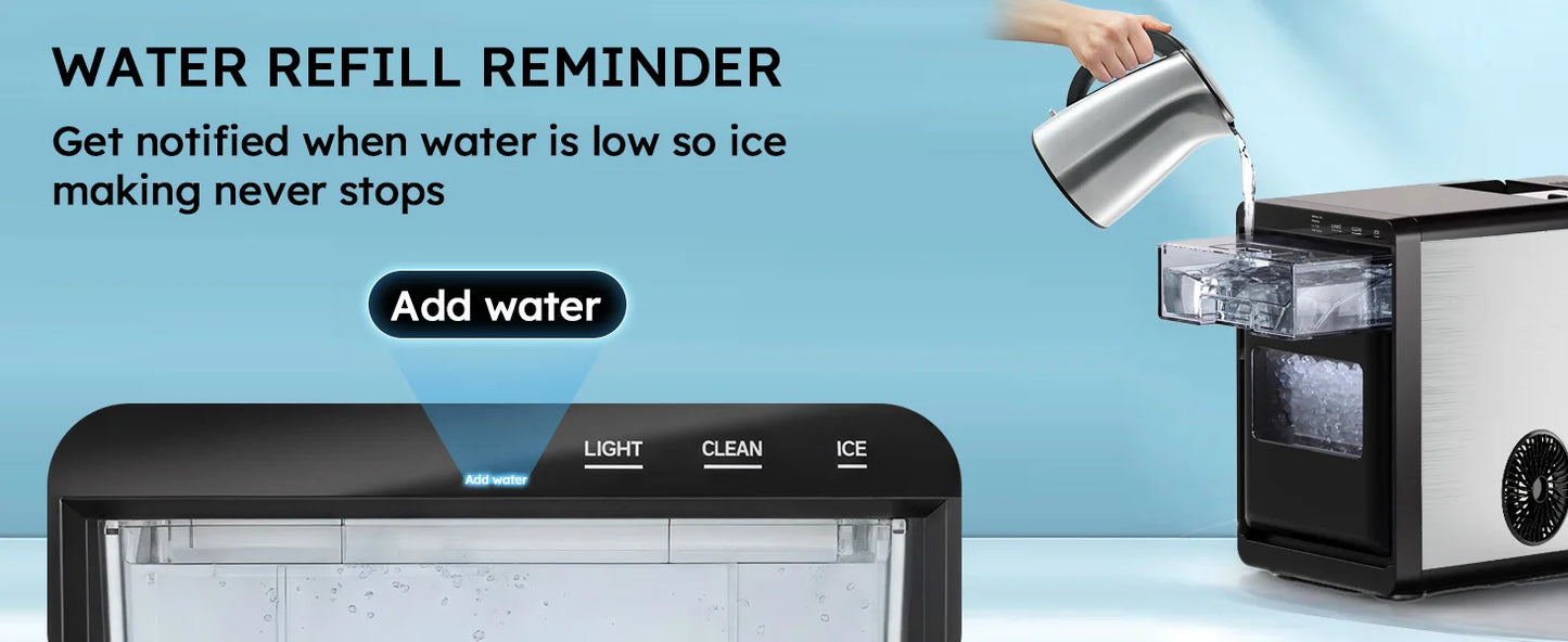 Nugget Ice Maker Countertop 44bs/24H Self-Cleaning Chewable Pellet Ice Machine with Ice Scoop & Basket for Home/Kitchen/Party