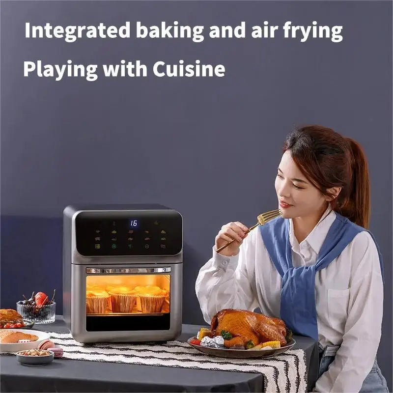 10L Large Capacity Electric Air Fryers Oil-free Automatic Household Kitchen 360 ° Baking Convection Oven Deep Fryer without Oil