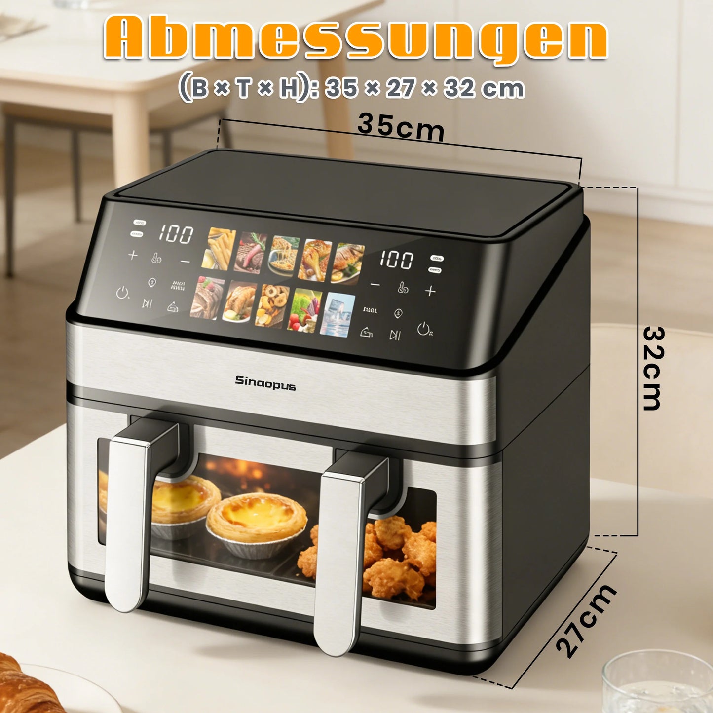Air Fryer 8.5L 2000W LED Touch Viewing Window Oven Function 10 Programs Oil-Free Family Hot Air Fryer
