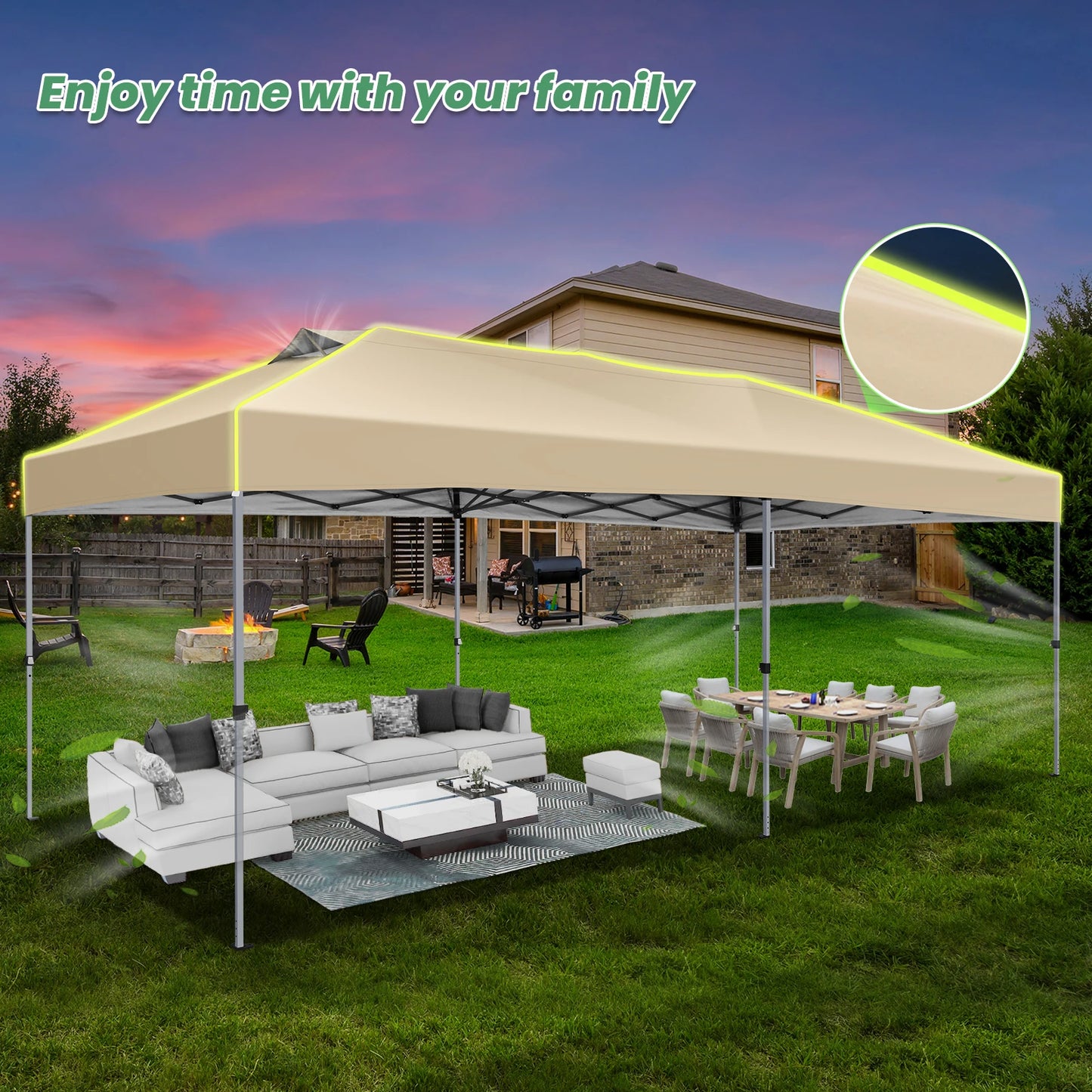 3x6 Pop-Up Waterproof Party Tent with 6 Sidewalls Features reflective stripes and ventilation openings, ideal for weddings, garden events, and outdoor gatherings. Easy to set up and durable.