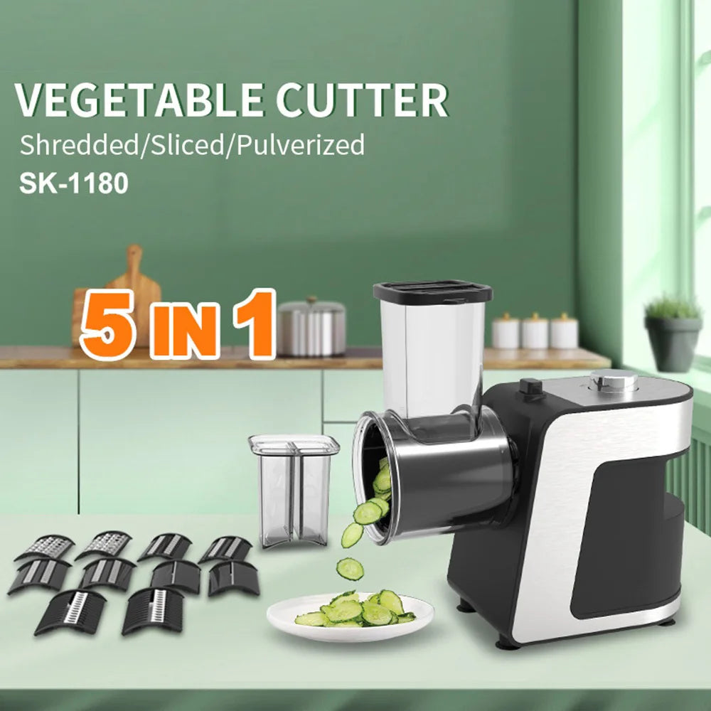 Household 5 in 1 Electric Vegetable Cutter 220-240V One-button Cheese Grater Potato Carrot Salad Maker Effortless Kitchen Tool