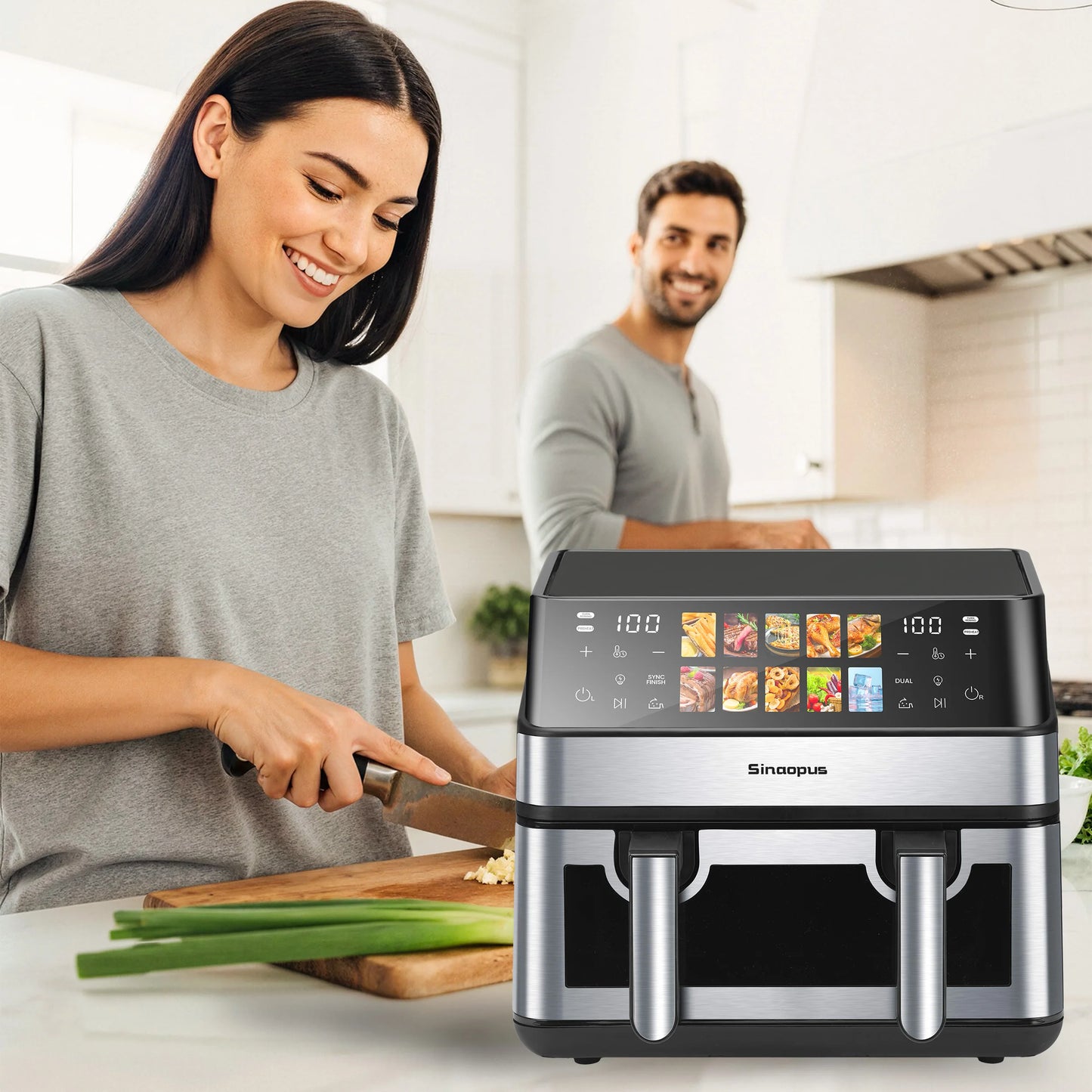 Air Fryer 8.5L 2000W LED Touch Viewing Window Oven Function 10 Programs Oil-Free Family Hot Air Fryer