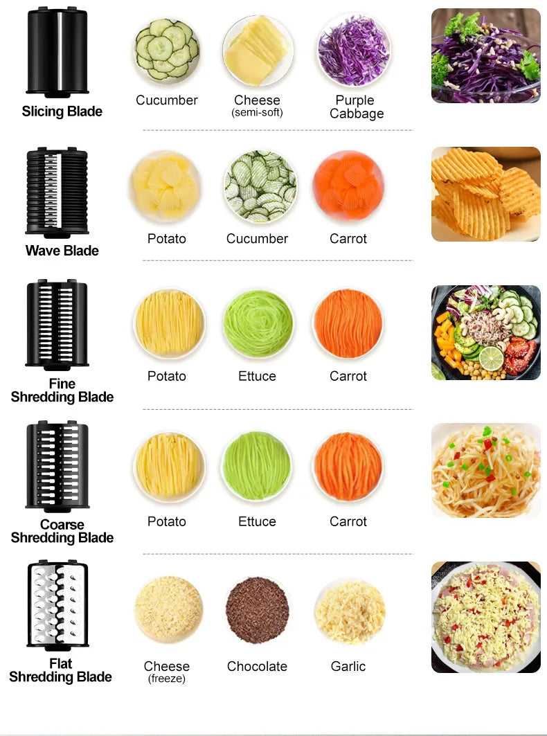 Household 5 in 1 Electric Vegetable Cutter 220-240V One-button Cheese Grater Potato Carrot Salad Maker Effortless Kitchen Tool