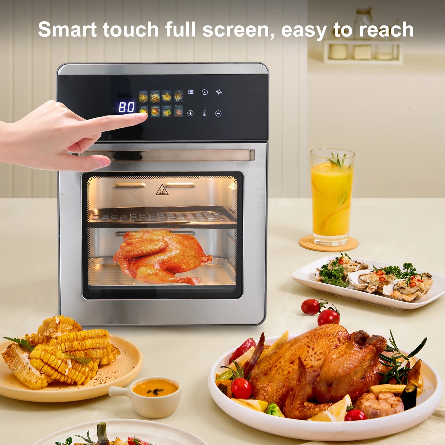 16L Air Fryer Oven, 1800W with 360° Hot Air Circulation, Digital Touchscreen for Oil-Free Cooking, Family Size
