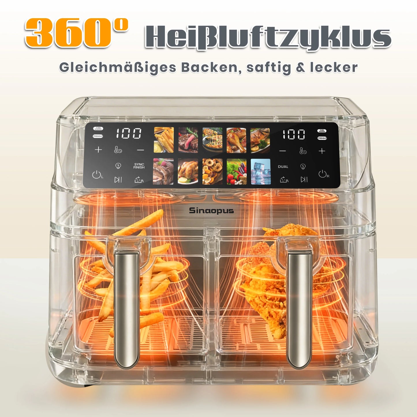 Air Fryer 8.5L 2000W LED Touch Viewing Window Oven Function 10 Programs Oil-Free Family Hot Air Fryer