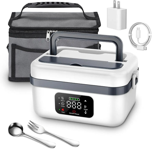 Wireless Self-Heating Lunch Box – Rechargeable Equipped with 4×4000mAh batteries, perfect for warming meals on the go at work, in the car, or during travel.