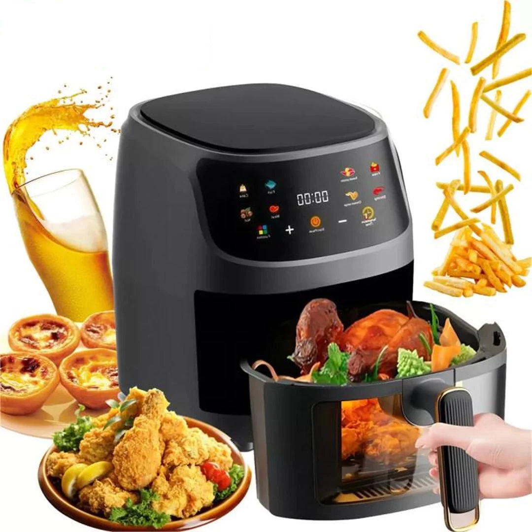 OWJHE 5L Air Fryer 8-in-1 Electric Hot Oven with Digital LED Screen Visible Window Max 200°C 2400W New Black Non-fat fryer