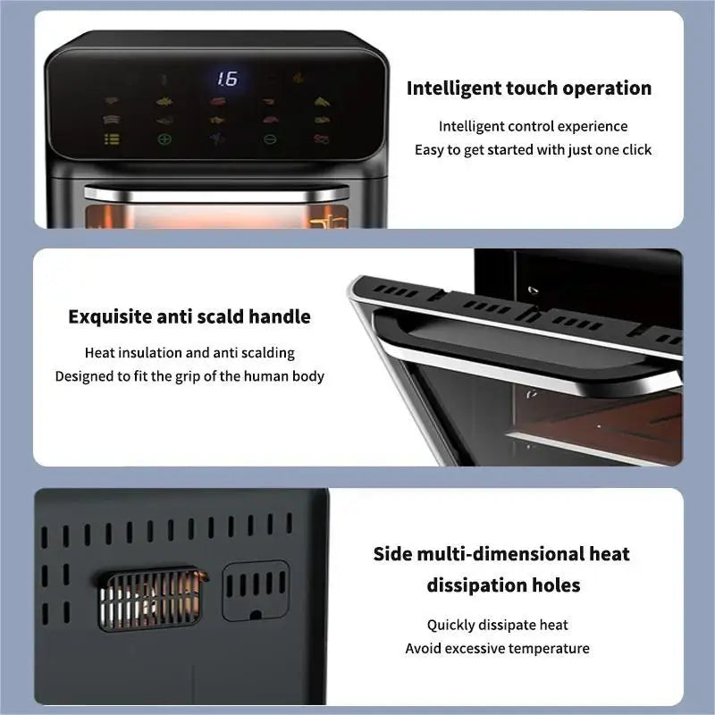 10L Large Capacity Electric Air Fryers Oil-free Automatic Household Kitchen 360 ° Baking Convection Oven Deep Fryer without Oil