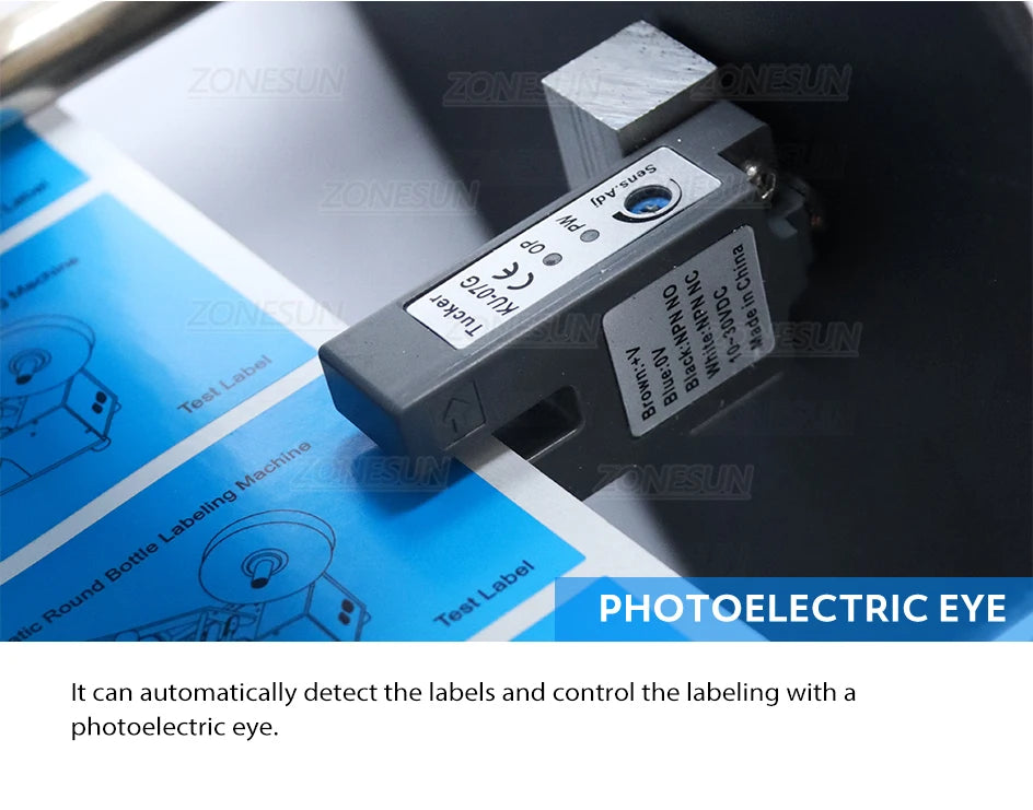 ZONESUN Round Bottle Labeling Machine With Smart Electric Pedal Glass Plastic Bottle Jar Vial Sticker Packaging Labeler ZS-TB16P