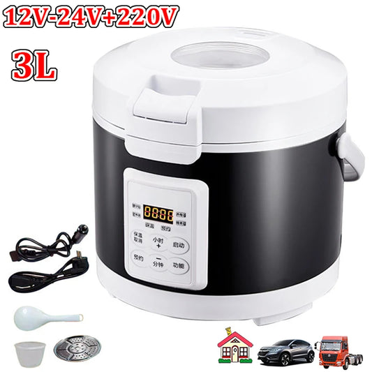 12V 24V 220V 3L Electric Rice Cooker Car Trucks Electric Soup Porridge Cooking Machine Food Steamer Warmer Heated Rice Cooker
