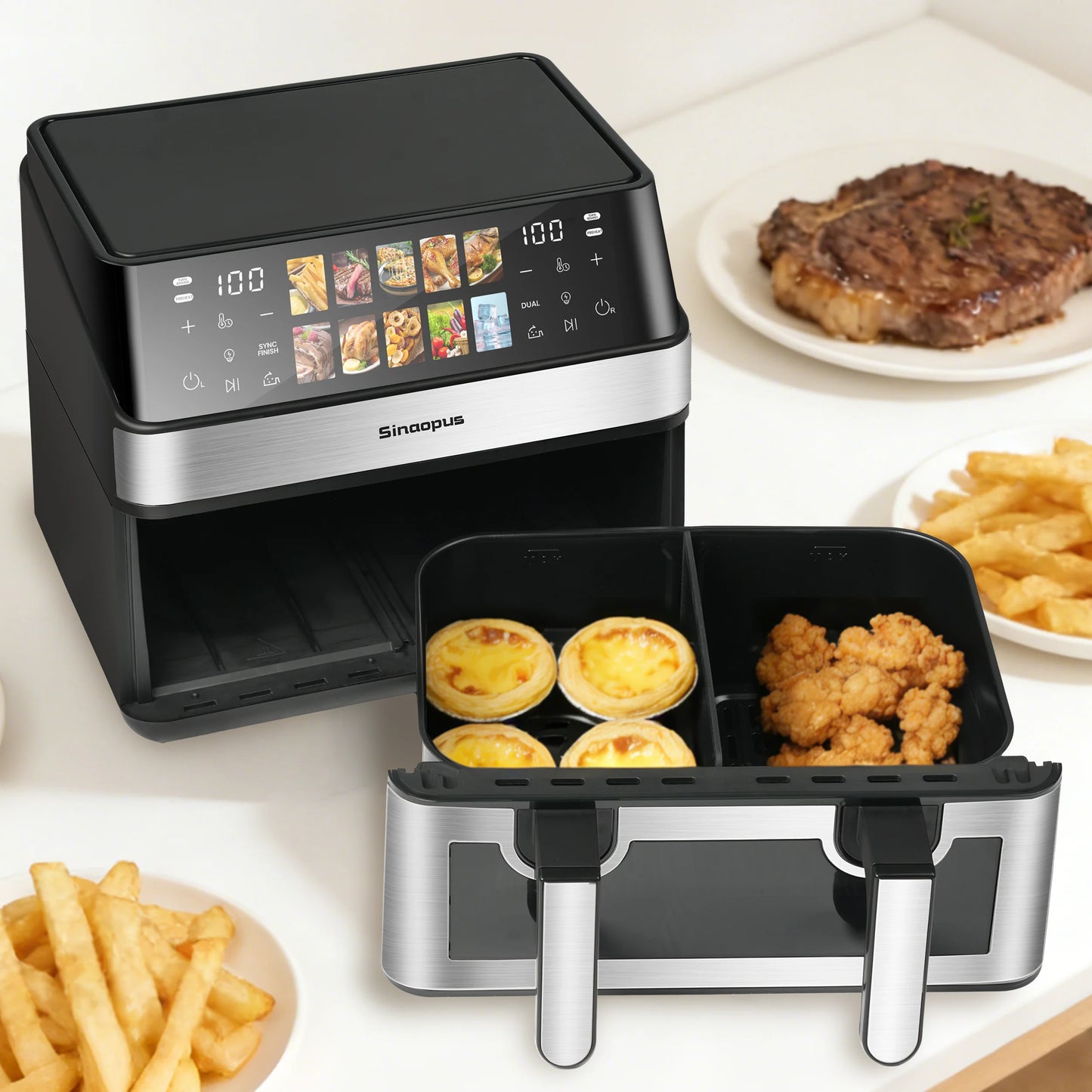 Air Fryer 8.5L 2000W LED Touch Viewing Window Oven Function 10 Programs Oil-Free Family Hot Air Fryer