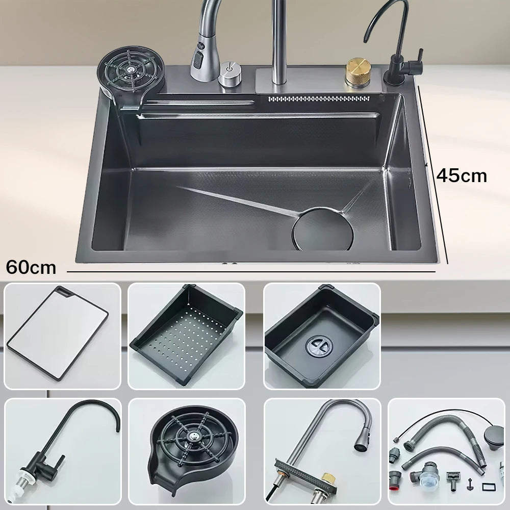 The Stainless Steel water Kitchen Kitchen wide Single Slot Integrated Digital Display falcet Set Soap Dispenser Cup Wash