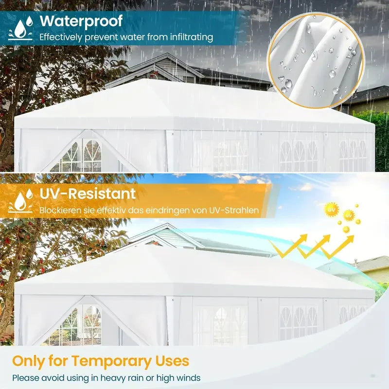 10x10 / 10x20 / 10x30 Outdoor Party Tent with Removable Sidewalls
Waterproof canopy perfect for weddings, parties, BBQs, and outdoor events. Easy to set up and versatile for any occasion.