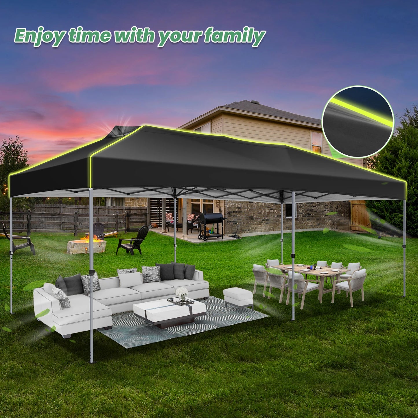 3x6 Pop-Up Waterproof Party Tent with 6 Sidewalls Features reflective stripes and ventilation openings, ideal for weddings, garden events, and outdoor gatherings. Easy to set up and durable.