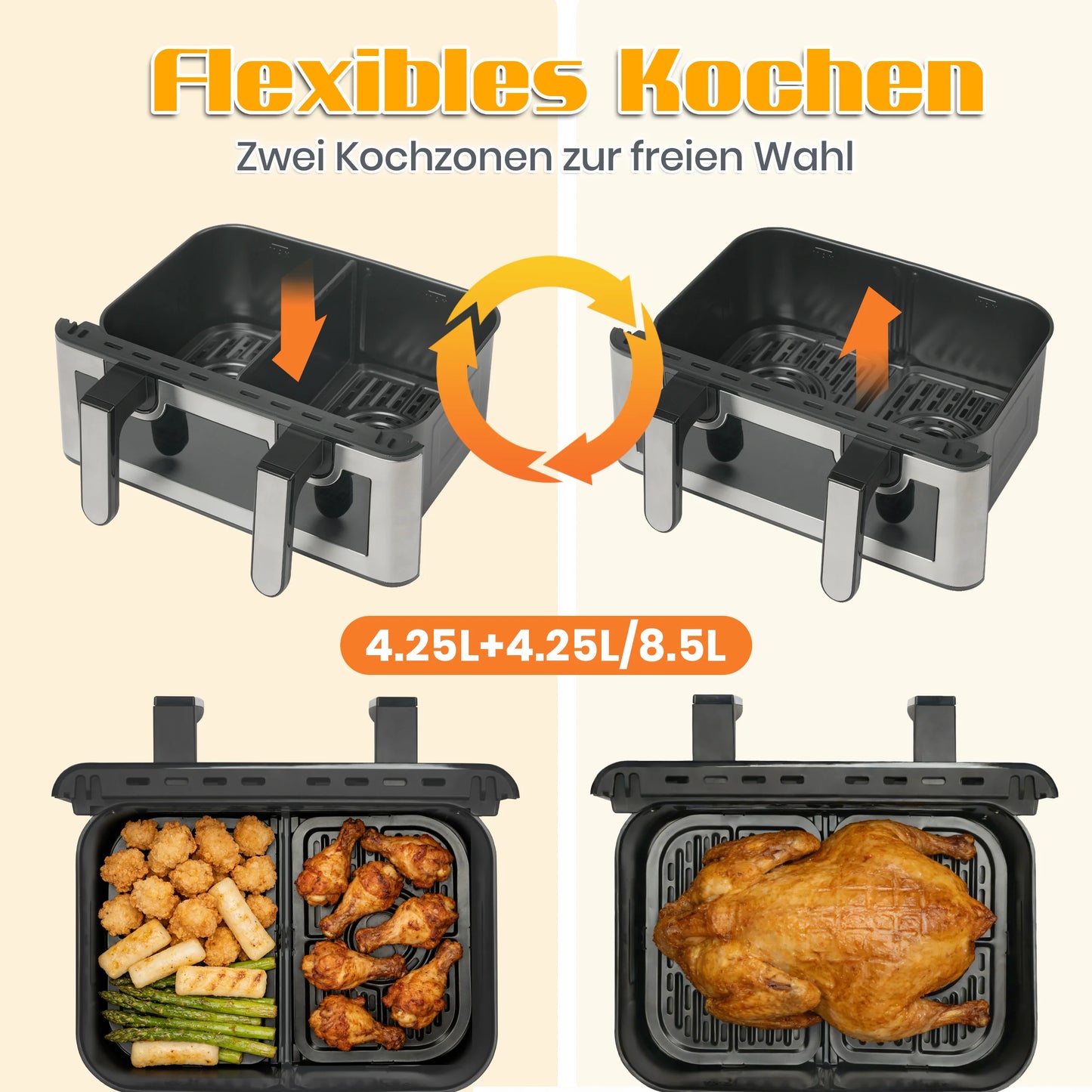 Air Fryer 8.5L 2000W LED Touch Viewing Window Oven Function 10 Programs Oil-Free Family Hot Air Fryer