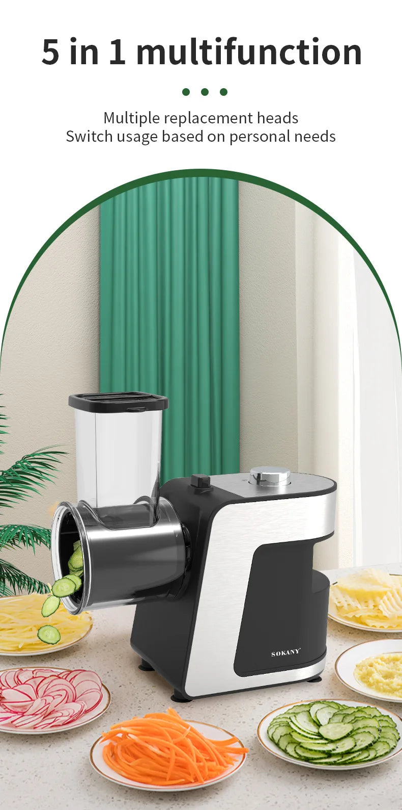 5-In-1 Electric Vegetable Cutter With 5 Blades Cheese Grater Slicer Shredder Kitchen Tool Carrot Fruits Simple Control Best Gift