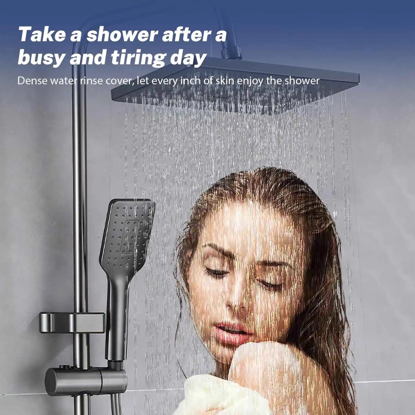 Digital Display Shower Faucet Set Rainfall Bathroom Mixer Tap Grey Bidet Shower System With Ambient Lighting Bathroom Accessorie